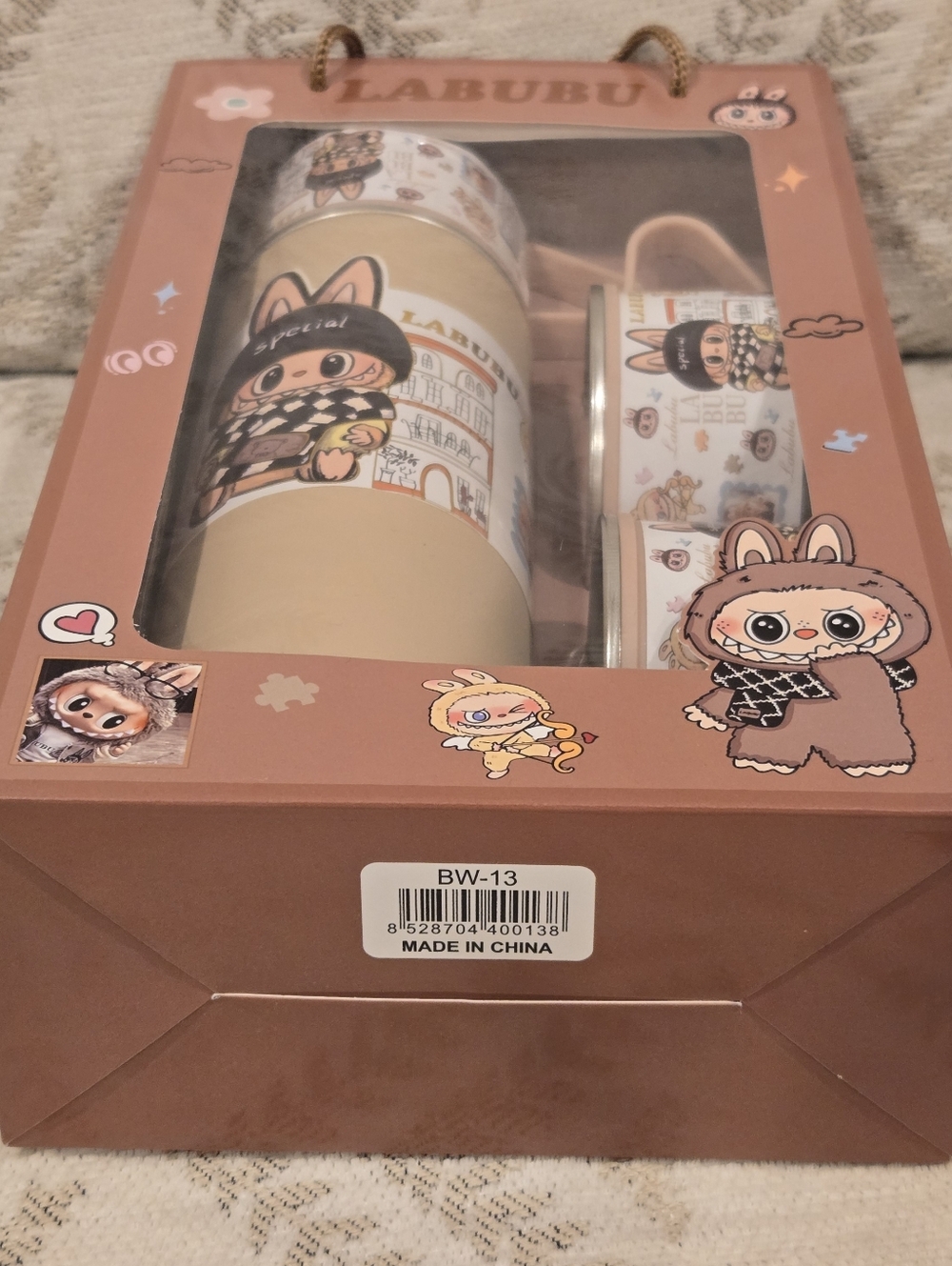 NIB - Labubu Theme Thermos Gift Set with Matching Mugs in Tan and White Color - Picture 7 of 10